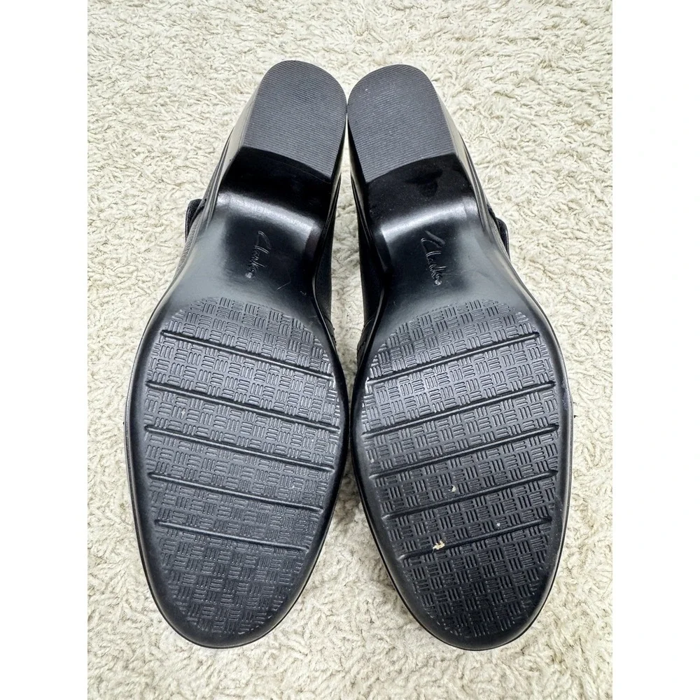 Clark's Black Leather Emily Pearl Mary Jane Block Heel Comfort Shoes Women's 7M - Picture 8 of 9